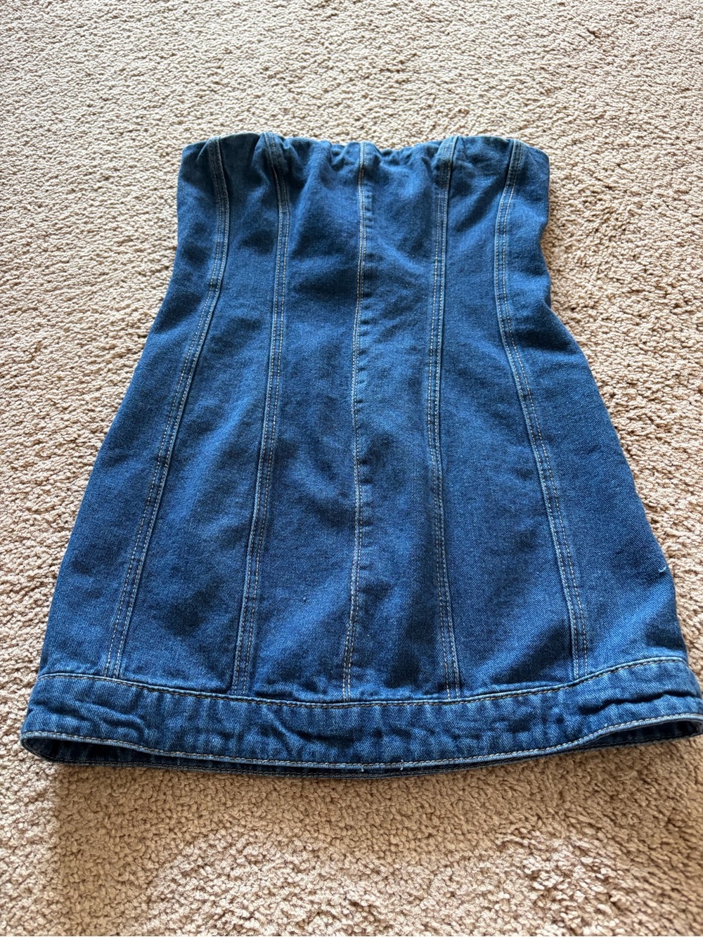 Denim Strapless Mini Dress in Blue